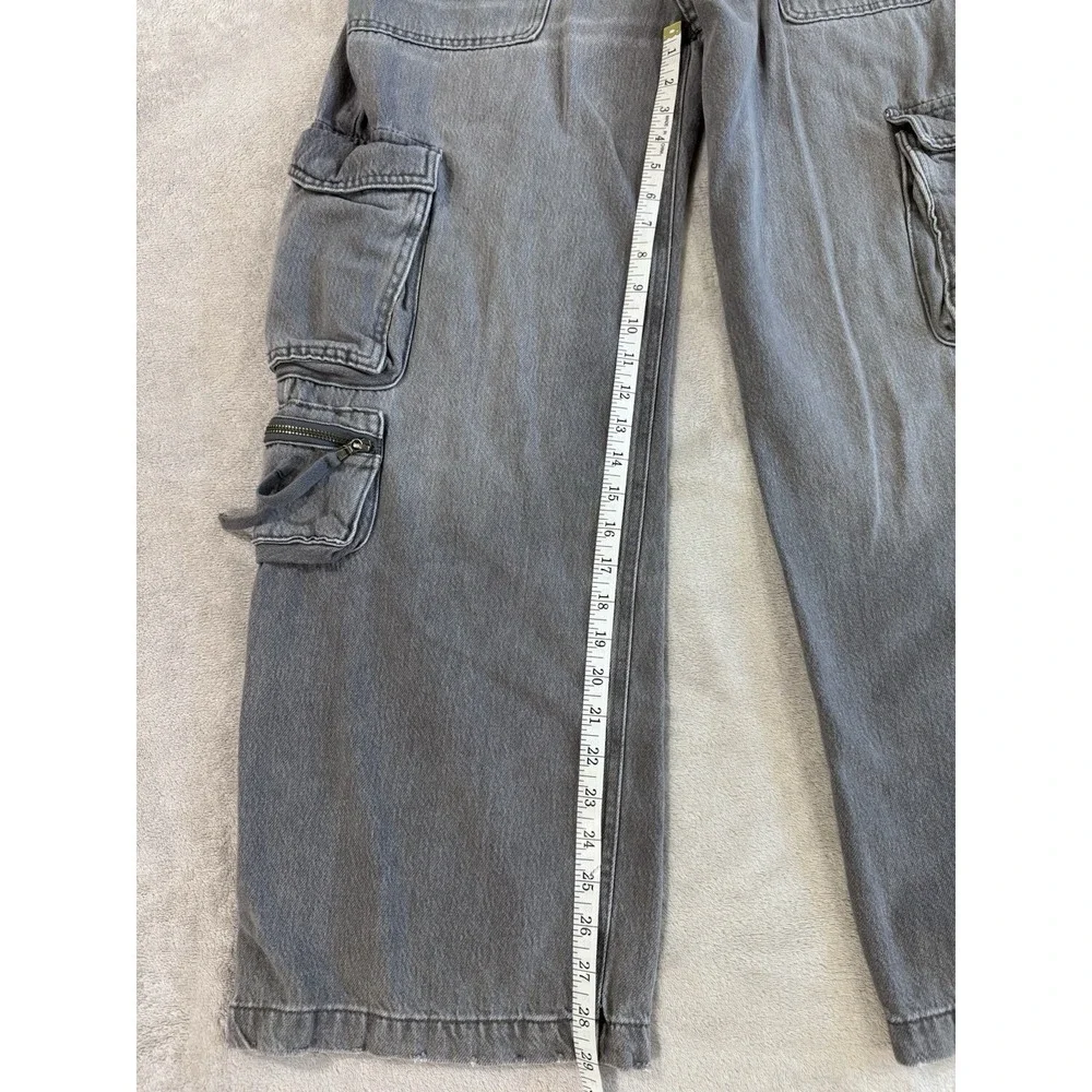 Aeropostale Gray Denim Cargo Jeans Wide Leg Baggy Multi-Pocket Elastic Waist - Picture 3 of 9